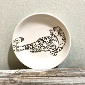 NEW White China Tray Plate Gold Cheetah Leopard